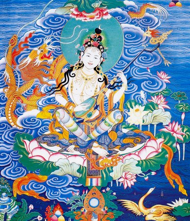 妙慧童女十问佛（唐卡－妙音天女）