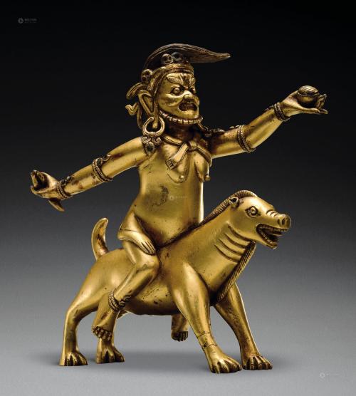 18世纪佛教文物 骑狼护法 18世纪佛教文物 骑狼护法