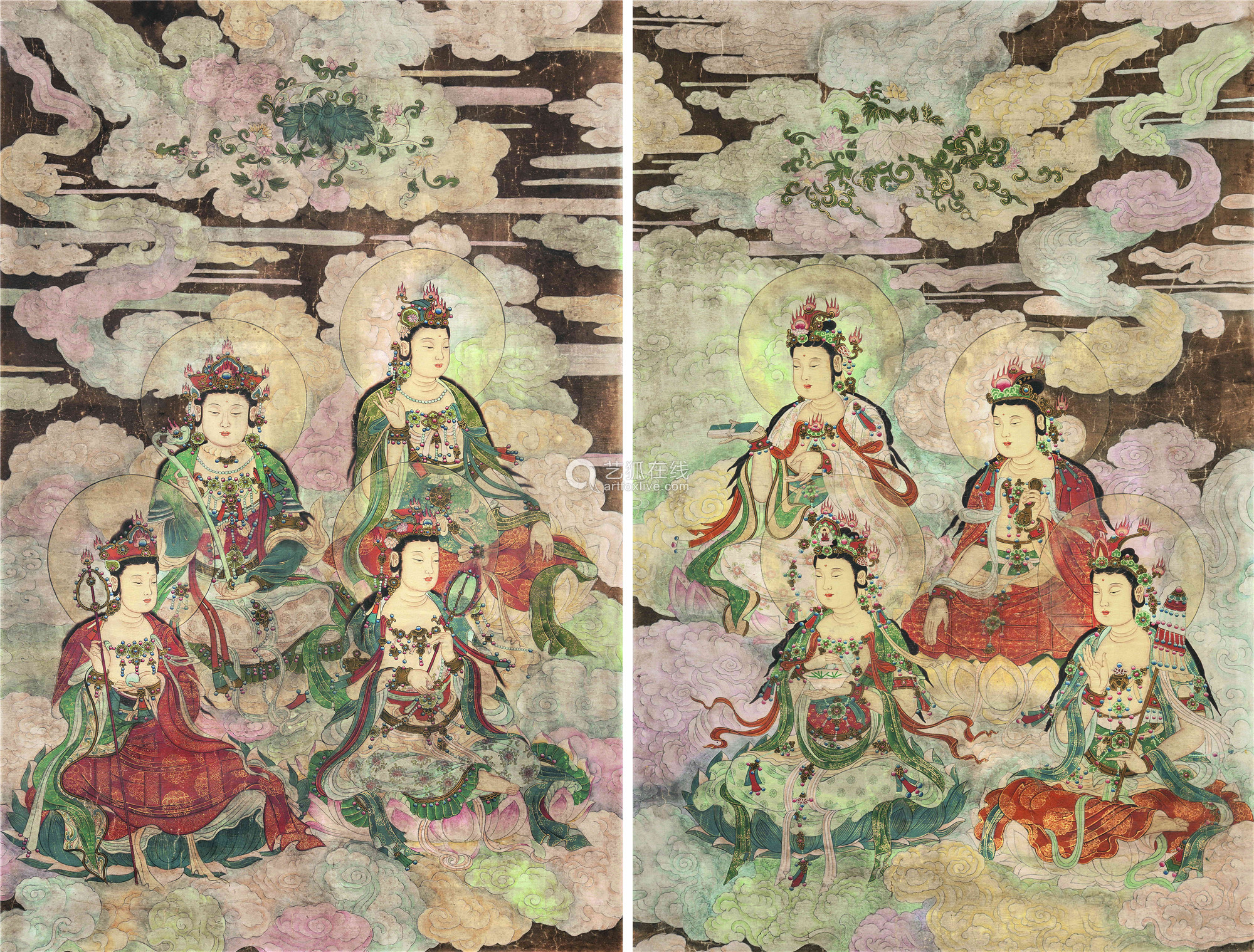 明 八大菩萨像 镜片 绢本