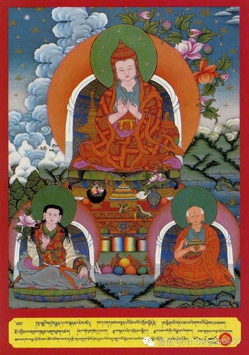 西藏噶当派绘画:阿底峡尊者师徒三尊唐卡 西藏噶当派绘画:阿底峡尊者师徒三尊唐卡